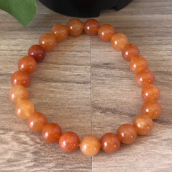 Red Aventurine Natural Stone Beads Stretchable Bracelet 7" - 8mm Beaded Bracelet - Picture 2 of 2